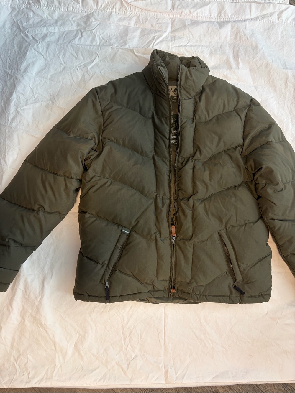 Men's Olive Still Down Elwood Puffer Jacket with High Collar